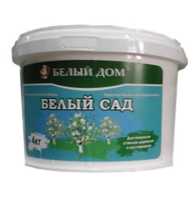 Побелка водоэмульсия "Белый сад" 4 кг. для покраски стволов деревьев и кустарников