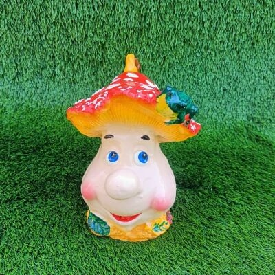 Гипсовая окрашенная фигура ГРИБ С ЛЯГУШКОЙ