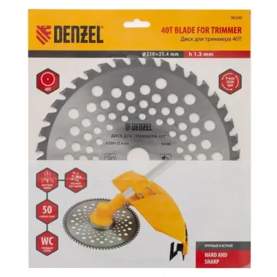 Диск для триммера, 230*25,4, толщина 1,3 мм, 40 зубьев//Denzel 96340